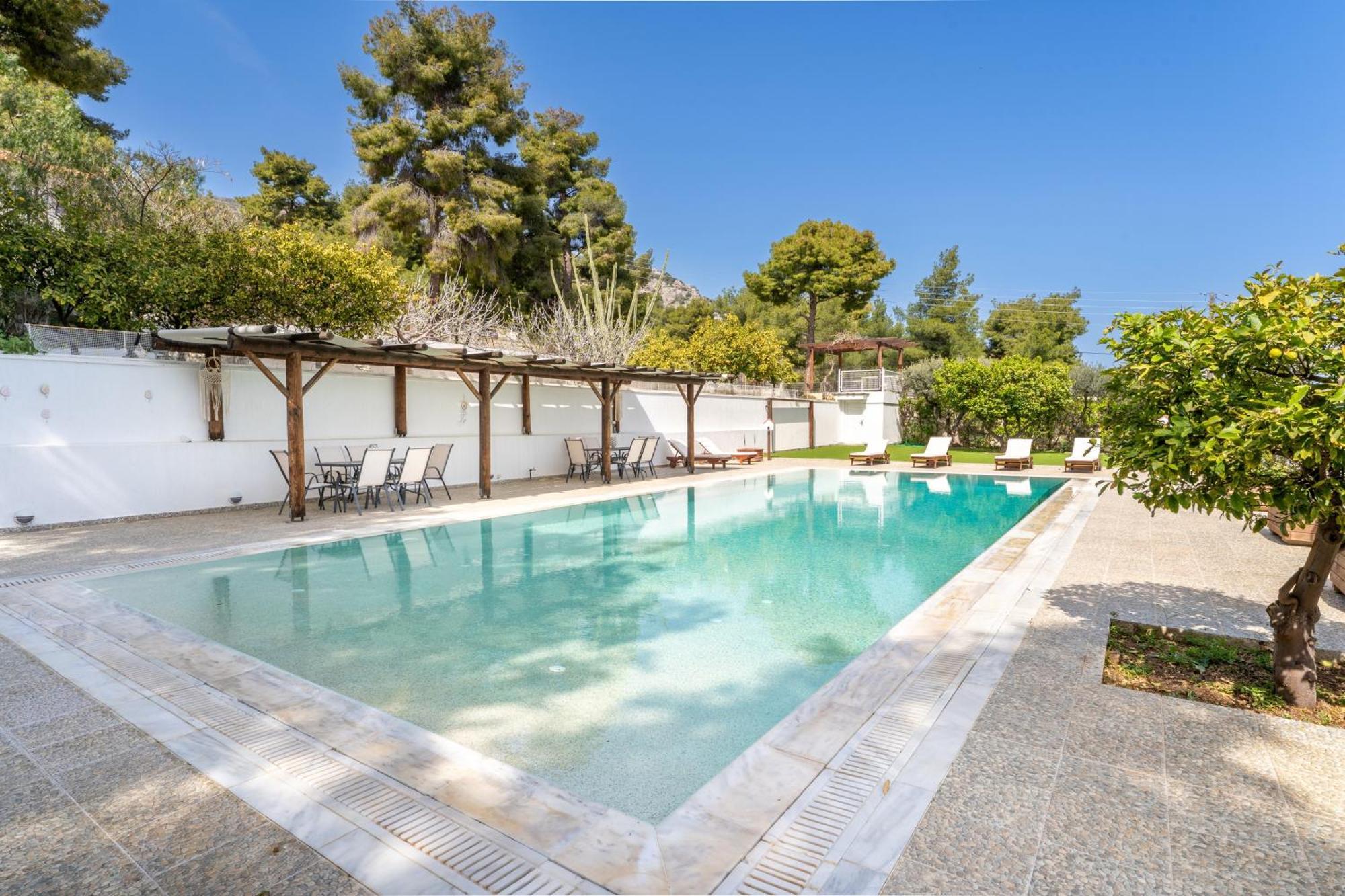 The House Of Gratitude - Poolside Retreat Villa Loutrá Oraías Elénis Eksteriør bilde